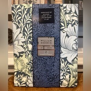 NWT William Morris At Home Queen Duvet 3pc Set Chrysanthemum Sea Blue Cotton
